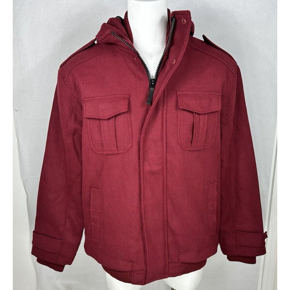 PJ MARK Mens 2XL Insulated‎ Full Zip Snap Hooded Jacket Maroon Vintage Y2K NEW